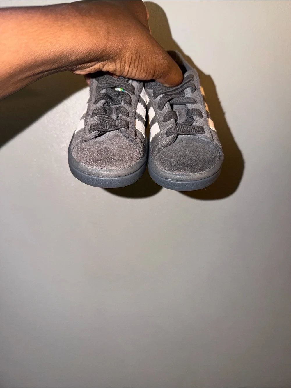 adidas Kids Campus Suede Sneakers in Charcoal Gray and White LED LIGHT UP